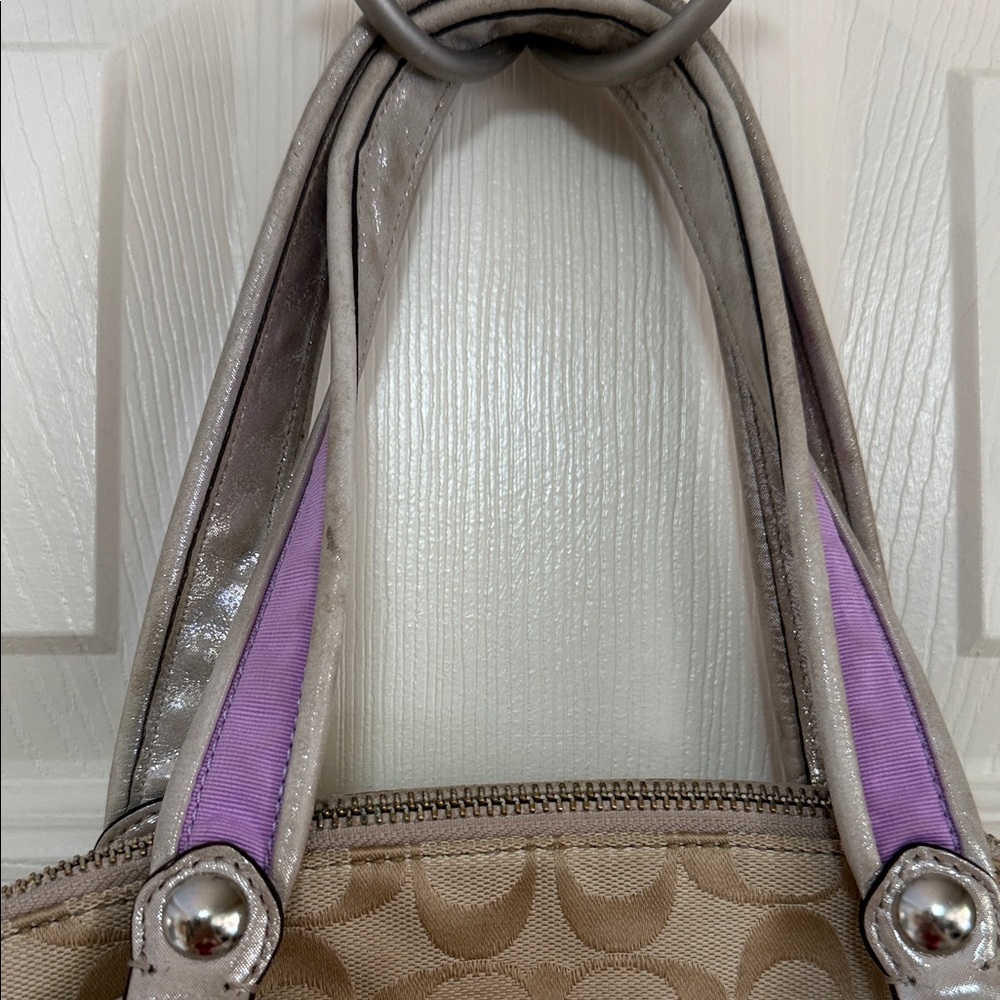 Coach Beige Signature Canvas Shoulder Bag with Purple & Orange Floral Appliqués - Picture 5 of 16